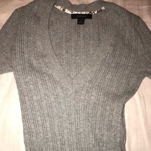 Express Deep V-Neck Ribbed Gray Sweater
